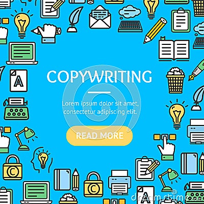 Writer and Copywriting Signs Round Design Template Line Icon Concept. Vector Vector Illustration