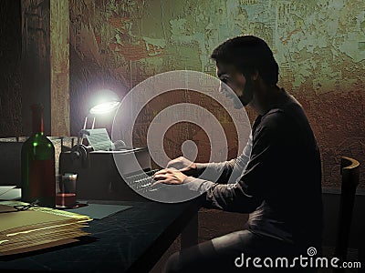 Writer in the dark Stock Photo