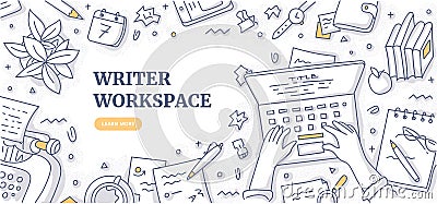 Writer Workspace Doodle Background Concept Vector Illustration