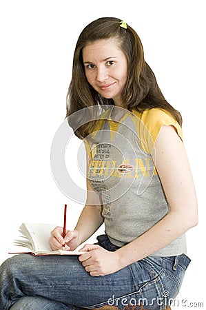 A writer girl with note pad Stock Photo