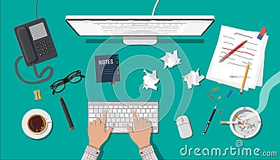 Writer or journalist workplace. Vector Illustration