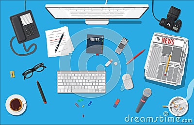 Writer or journalist workplace. Vector Illustration