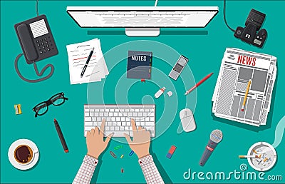 Writer or journalist workplace. Vector Illustration