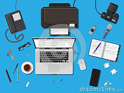 Writer or journalist workplace. Vector Illustration
