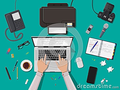 Writer or journalist workplace. Vector Illustration