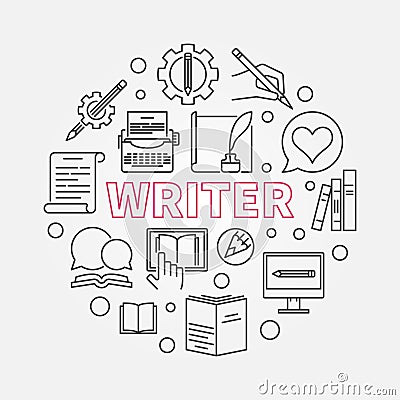 Writer vector round illustration made with line icons Vector Illustration