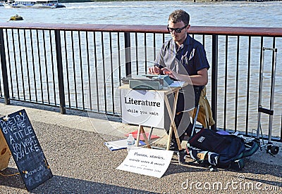 Writer working on South Bank London Editorial Stock Photo