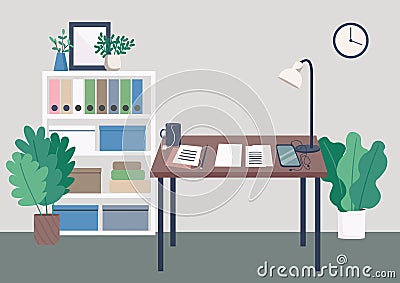 Writer workplace flat color vector illustration Vector Illustration