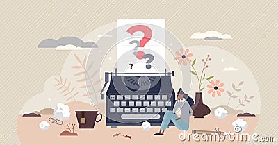 Writers block as missing creative muse for story content tiny person concept Vector Illustration