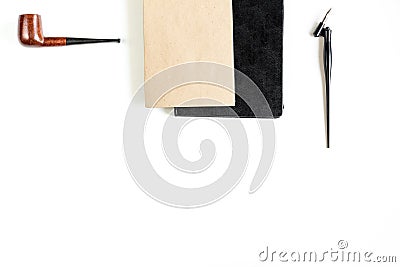 Writier tools in profession concept on white background top view mock-up Stock Photo