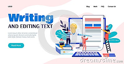 Writing and editing text with copywriters cartoon vector illustration isolated. Vector Illustration