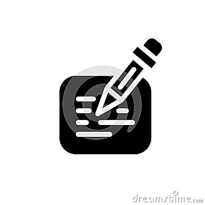 Writing black simple icon. Terms and conditions logo with paper and pencil isolated on white background. Contract Vector Illustration