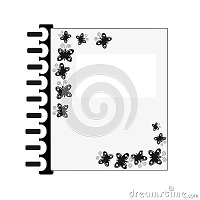 Writing book with black butterflies on white background Vector Illustration