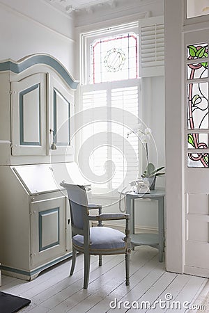 Writing Bureau, Chair And Table By Window Stock Photo