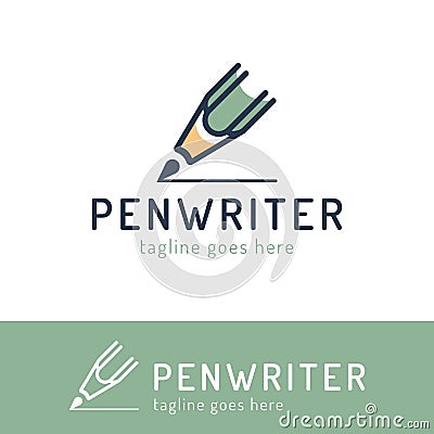 Writing, copywrite and publishing theme. Vector hand drawn logo template, a pen. For business identity and branding, for writers, Vector Illustration