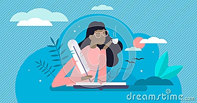 Writing diary vector illustration. Events reflection in tiny person concept Vector Illustration