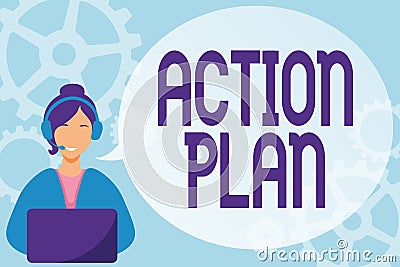 Sign displaying Action Plan. Business showcase proposed strategy or course of actions for certain time Lady Call Center Stock Photo