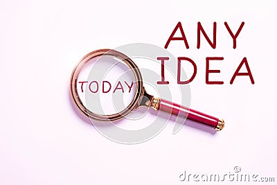 Writing displaying text Any Idea. Business idea Asking showing if they have thoughts about case or problem Stock Photo