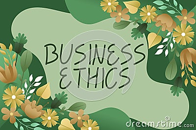 Writing displaying text Business EthicsMoral principles that guide the way a business behaves. Word for Moral principles Stock Photo