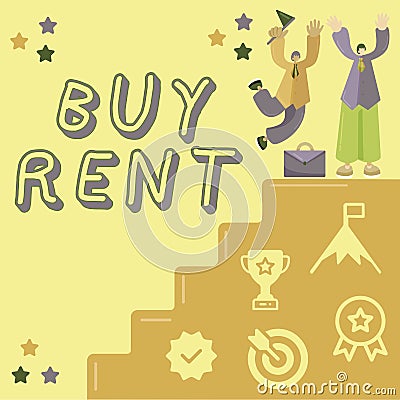 Writing displaying text Buy Rent. Concept meaning choosing between purchasing something or paying for usage Stock Photo