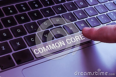 Conceptual display Common Core. Business showcase set of academic standards in mathematics and English language Stock Photo