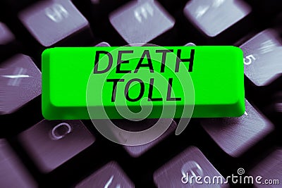 Writing displaying text Death Toll. Concept meaning the number of deaths resulting from a particular incident Stock Photo