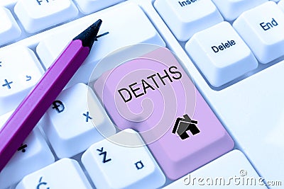 Inspiration showing sign Deaths. Business showcase permanent cessation of all vital signs, instance of dying individual Stock Photo