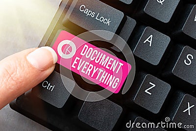 Writing displaying text Document Everything. Word Written on computer file that contains text that you have written Stock Photo