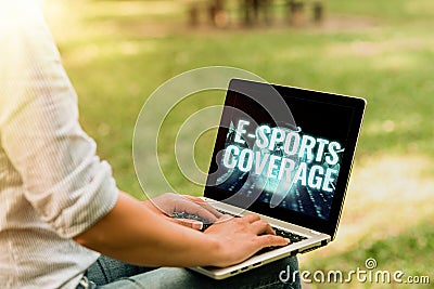 Writing displaying text E Sports Coverage. Business showcase Reporting live on latest sports competition Broadcasting Stock Photo