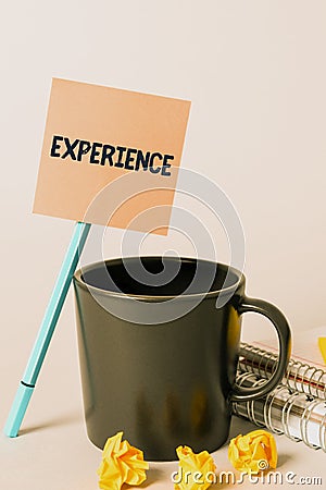 Writing displaying text Experience. Business overview single instance witnessing or going through something directly Stock Photo