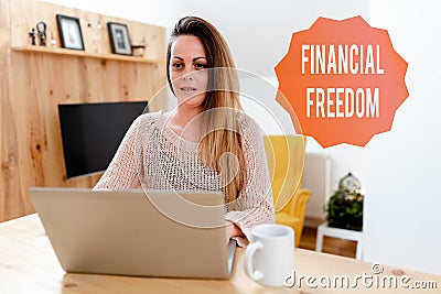 Writing displaying text Financial Freedom. Business concept make big life decisions without being stressed about money Stock Photo