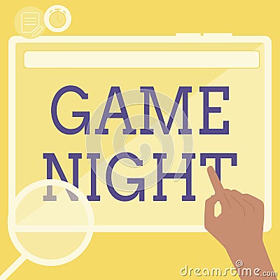 Writing displaying text Game Night. Concept meaning event in which folks get together for the purpose of getting laid Stock Photo