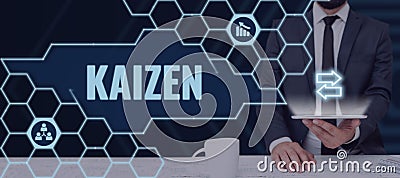 Writing displaying text Kaizen. Word for a Japanese business philosophy of improvement of working practices Stock Photo