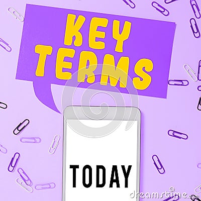 Writing displaying text Key Terms. Word for Words that can help a person in searching information they need Stock Photo