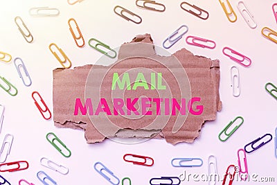 Writing displaying text Mail Marketing. Word for sending a commercial message to build a relationship with a buyer Stock Photo