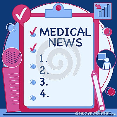 Writing displaying text Medical News. Concept meaning report or noteworthy information on medical breakthrough Clipboard Stock Photo