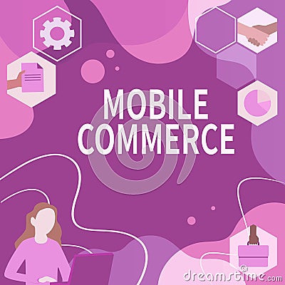 Writing displaying text Mobile Commerce. Business approach Using mobile phone to conduct commercial transactions online Stock Photo