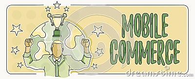Writing displaying text Mobile Commerce. Internet Concept Using mobile phone to conduct commercial transactions online Stock Photo