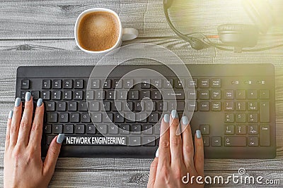 Conceptual caption Network Engineering. Business approach field concerned with internetworking service requirement Stock Photo