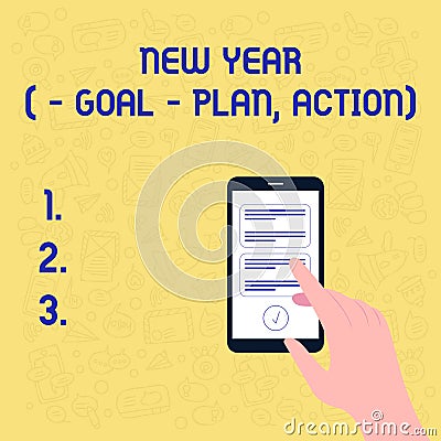 Writing displaying text New Year Goal Plan, Action. Business showcase Business solution and planning with motivation Stock Photo