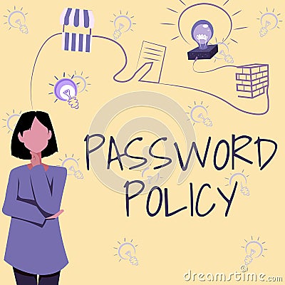 Writing displaying text Password Policy. Business overview first line of protection against any unauthorized access Stock Photo