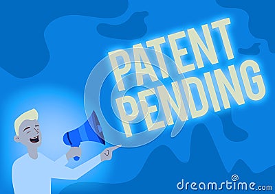 Writing displaying text Patent Pending. Word Written on Request already filed but not yet granted Pursuing protection Stock Photo