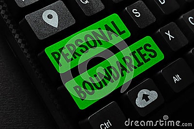Writing displaying text Personal Boundaries. Conceptual photo something that indicates limit or extent in interaction Stock Photo