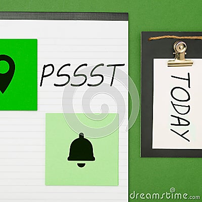 Writing displaying text Pssst. Business idea Expression Way to attract attention of someone Be quiet Silence Stock Photo