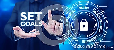 Writing displaying text Set Goals. Concept meaning Defining or achieving something in the future based on plan Stock Photo