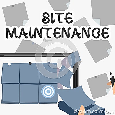 Writing displaying text Site Maintenance. Concept meaning keeping the website secure updated running and bugfree Stock Photo