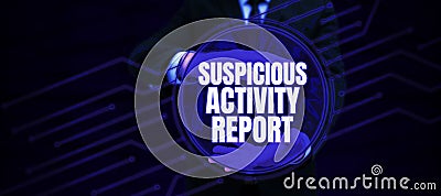 Writing displaying text Suspicious Activity Report. Word for account or statement describing the danger and risk of any Stock Photo