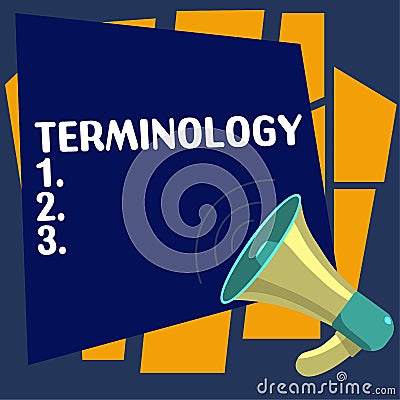 Text sign showing Terminology. Business showcase Terms used with particular technical application in studies Stock Photo
