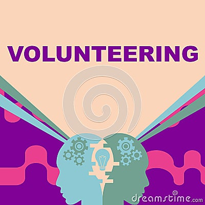 Writing displaying text Volunteering. Business overview Provide services for no financial gain Willingly Oblige Minds Stock Photo