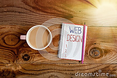 Conceptual caption Web Design. Concept meaning website creation which includes layout, content, and graphics Display of Stock Photo